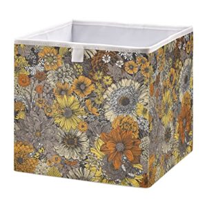 kigai vintage flowers cube storage bin, 11x11x11 in collapsible fabric storage cubes organizer portable storage baskets for shelves, closets, laundry, nursery, home decor