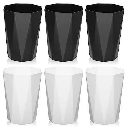 Amyhill 6 Pieces 10 Liter Bathroom Plastic Garbage Can Diamond Shape Trash Can Wastebasket Rubbish Trash Bin Garbage Can for Bedroom Waste Basket for Kitchen Office Organizer (Black, White)