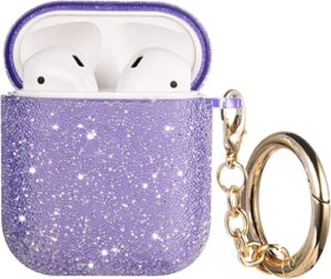 bling airpods case, cute glitte diamond airpod 1st/2rd case cover for girls women, rhinestone airpods protective case with keychain, scratch proof and drop proof (purple)