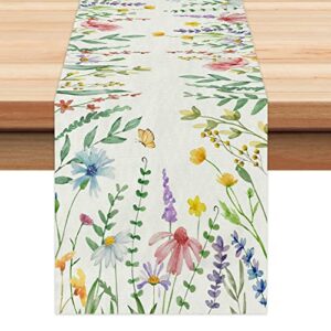 geeory spring table runner 13x72 inch watercolor wild flower farmhouse rustic holiday kitchen dining table decoration for indoor outdoor dinner party décor