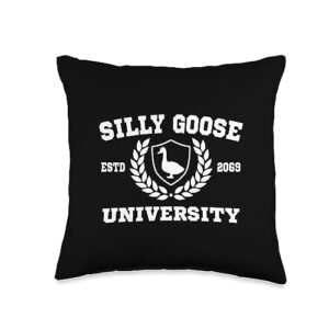 silly goose university funny meme school bird throw pillow, 16x16, multicolor