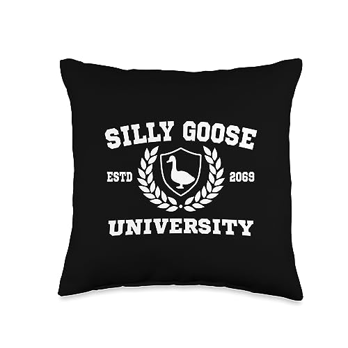 Silly Goose University Funny Meme School Bird Throw Pillow, 16x16, Multicolor