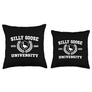 Silly Goose University Funny Meme School Bird Throw Pillow, 16x16, Multicolor