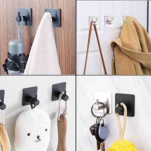 MESTPURER Heavy Duty Stick on Adhesive Wall Hooks for Hanging Towels, Waterproof Stainless Steel Sticky Hooks for Bathroom Shower Kitchen Bathroom Home Door, 4 Packs Black (Black)