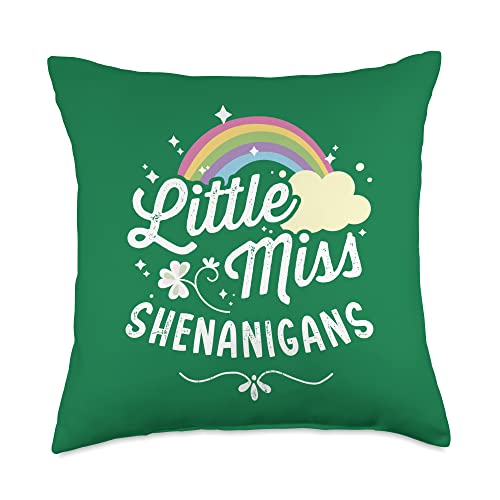 St Patricks day for girls store Little Miss Shenanigans for Girls and Women St Patricks Day Throw Pillow, 18x18, Multicolor