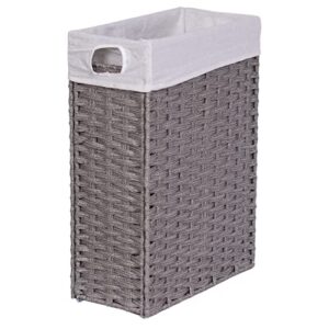 birdrock home 22" slim laundry hamper with removable liner bag | grey | handwoven | compact collapsible clothes basket | synthetic pe rattan