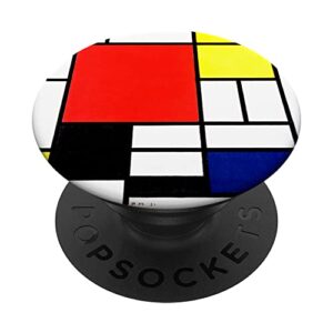 mondrian composition with red, yellow, blue, and black popsockets swappable popgrip
