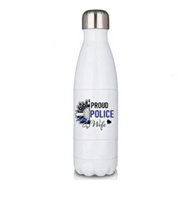 premium white 17oz double walled insulated cola-shaped stainless water bottle/police wife proud