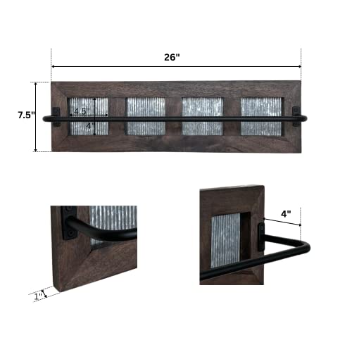 Kotinara Rustic Towel Racks for Bathroom - 26" Wide, Dark Brown Hard Wood Towel Rack - Farmhouse Bathroom and Kitchen Décor Accent