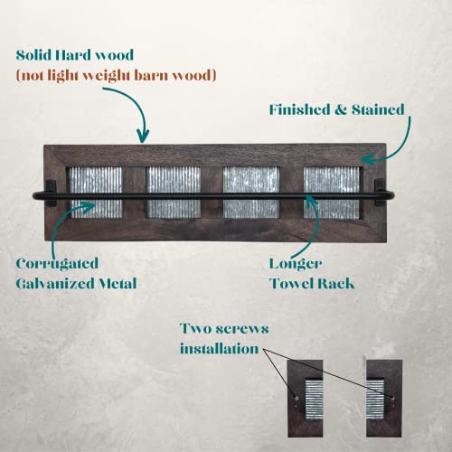 Kotinara Rustic Towel Racks for Bathroom - 26" Wide, Dark Brown Hard Wood Towel Rack - Farmhouse Bathroom and Kitchen Décor Accent