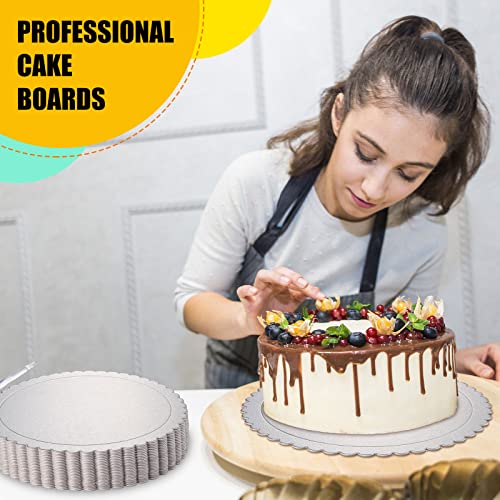 50 Pack 10 Inch Cake Boards Round Silver Scallop Edge Cakeboard Disposable Cakeboard Base Grease Proof Cake Plate for New Year Wedding Birthday Cake, Dessert, Cake, Pizza Decorating and Exhibition