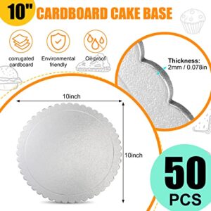 50 Pack 10 Inch Cake Boards Round Silver Scallop Edge Cakeboard Disposable Cakeboard Base Grease Proof Cake Plate for New Year Wedding Birthday Cake, Dessert, Cake, Pizza Decorating and Exhibition