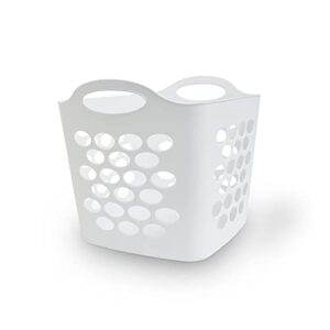 sedlav plastic laundry basket, white, flexible hamper, ideal for laundry room, organizer, storage, closet, dorm, easy-to-carry handles, easy lift comfort