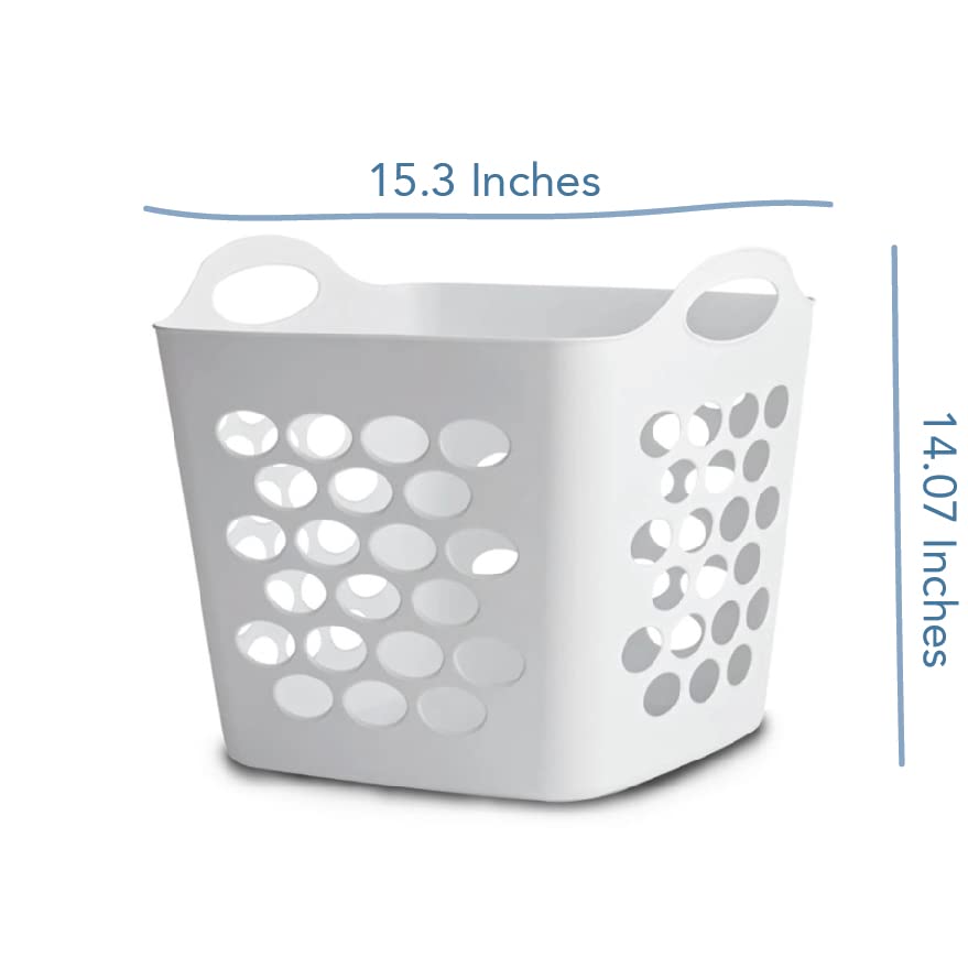 SEDLAV Plastic Laundry Basket, White, Flexible Hamper, Ideal for Laundry Room, Organizer, Storage, Closet, Dorm, Easy-to-Carry Handles, Easy Lift Comfort