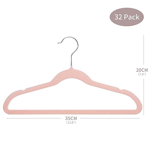 ManGotree 13.8 Inch Premium Kids Velvet Hangers, Ultra-Thin Children's Clothes Hangers with 360° Swivel Hook, Non-Slip Felt Hangers for Youth, Sturdy & Durable (32 Pack, Pink)