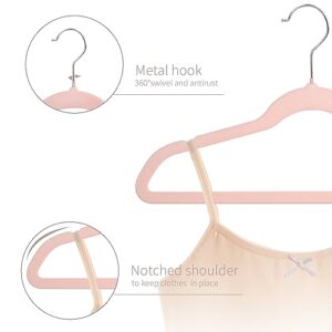 ManGotree 13.8 Inch Premium Kids Velvet Hangers, Ultra-Thin Children's Clothes Hangers with 360° Swivel Hook, Non-Slip Felt Hangers for Youth, Sturdy & Durable (32 Pack, Pink)