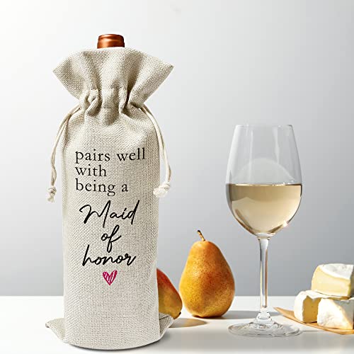 Pairs well with Maid of Honor Wine Gift Bags - Gift for Bridesmaid Proposal, Bridesmaid Duties, Bridesmaid Gift - Reusable Burlap With Drawstring Gift Bag (5.5"x 13.5")-1 Pcs/jiu017