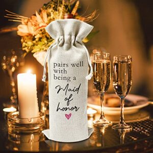 Pairs well with Maid of Honor Wine Gift Bags - Gift for Bridesmaid Proposal, Bridesmaid Duties, Bridesmaid Gift - Reusable Burlap With Drawstring Gift Bag (5.5"x 13.5")-1 Pcs/jiu017