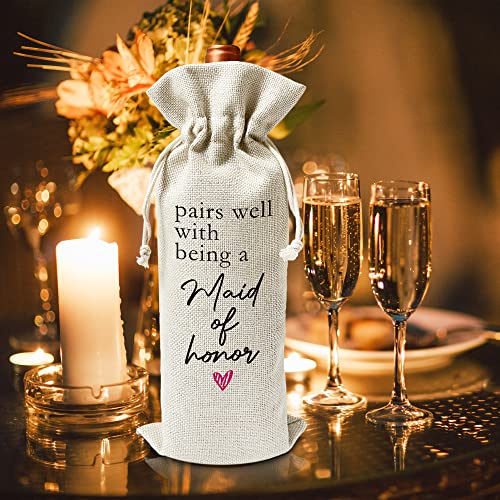 Pairs well with Maid of Honor Wine Gift Bags - Gift for Bridesmaid Proposal, Bridesmaid Duties, Bridesmaid Gift - Reusable Burlap With Drawstring Gift Bag (5.5"x 13.5")-1 Pcs/jiu017