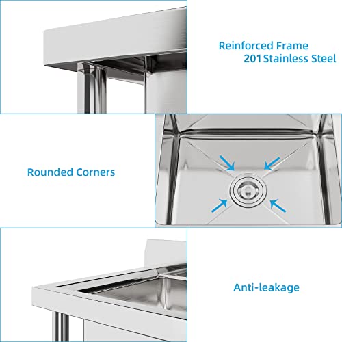 RIEDHOFF Stainless Steel Utility Sink with 2 Compartments, [Wide Compartment] Commercial Kitchen Sink for Laundry, Backyard, Garage, Restaurant, Outdoor -Bowl 16" L x 14" W x 9" H