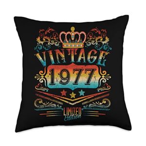 retro vintage 1977 46th birthday 46 year old gifts 46 year old gifts vintage 1977 men women 46th birthday throw pillow, 18x18, multicolor