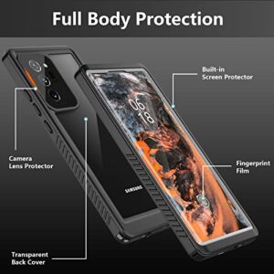 PAKUYA for Samsung Galaxy Note 20 Ultra Case Waterproof, Built in Screen Protector, Full-Body Protection Heavy Duty Shock-Proof Cover Waterproof Case for Galaxy Note 20 Ultra 6.9'' 5G(Black/Clear)