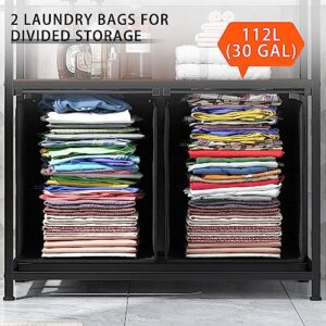 EnHomee laundry Basket 112 L Large Double Laundry Hamper with Shelf Laundry Sorter 2 Section with Removable Bags Organizer Clothes Hamper for Laundry