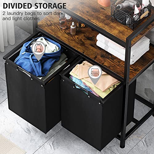 EnHomee laundry Basket 112 L Large Double Laundry Hamper with Shelf Laundry Sorter 2 Section with Removable Bags Organizer Clothes Hamper for Laundry