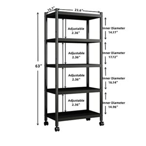 5-Tier Kitchen Bread Rack, Microwave Oven Stand, Kitchen Baker's Rack, Heavy Duty Organizer Rack, Adjustable Utility Storage Shelf for Living Room, Garage, Home and Office (Metal, Black)