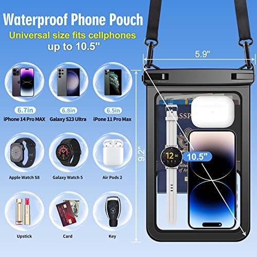 Extra Large Waterproof Phone Pouch, 2 Pcs IPX8 Universal Water Proof Phone Case for iPhone Samsung Galaxy, Plastic Cell Phone Dry Bag with Half-Height Pocket & Card Pocket, Up to 10.5"