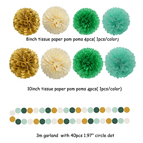 Sage-Green Beige-Gold Baby Shower Party-Decorations - 31pcs Kits Gender Neutral Boy Girl Welcome Baby Banner Flags,Tissue Paper Pom Poms,Tassel Streamers Garland Birthday Decor Panduola