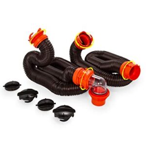 Camco 20' (39742) RhinoFLEX 20-Foot RV Sewer Hose Kit, Black, Brown & Heavy-Duty Leveling Blocks | Compatible with Single Wheels, Double Wheels, Hydraulic Jacks, Tongue Jacks | Yellow | 10-pack