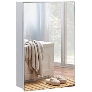 kleankin wall-mounted medicine cabinet with mirror, bathroom mirror cabinet wall mounted with hinged door, storage shelves for living room and laundry room, silver