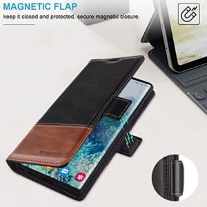 KEZiHOME Samsung Galaxy S23 Ultra Case, Genuine Leather [RFID Blocking], Card Slot Flip Magnetic Stand Cover (Black/Brown)
