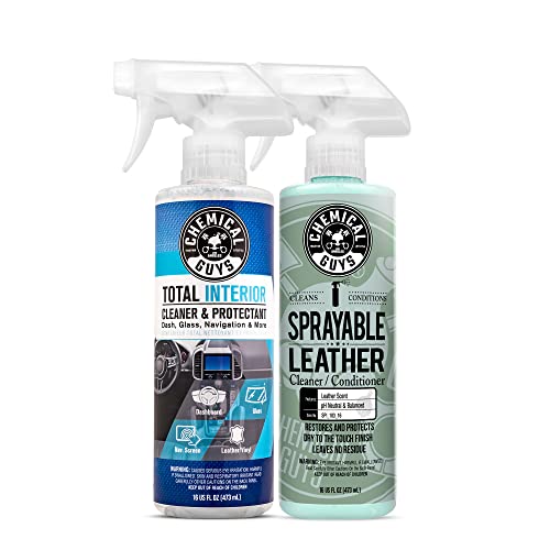 Chemical Guys SPI22016 Total Interior Cleaner and Protectant, 16 fl oz & SPI_103_16 Sprayable Leather Cleaner and Conditioner in One for Car Interiors, Apparel, and More Leather Scent, 16 fl oz