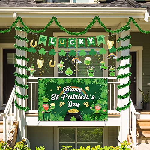 St Patricks Day Decorations, St Patricks Day Banner Decor, Large Saint Patricks Day Shamrock Photography Backdrop, 16.4FT St Patricks Day Garland, Hanging Swirls Irish Ornament for Garden Party Patio