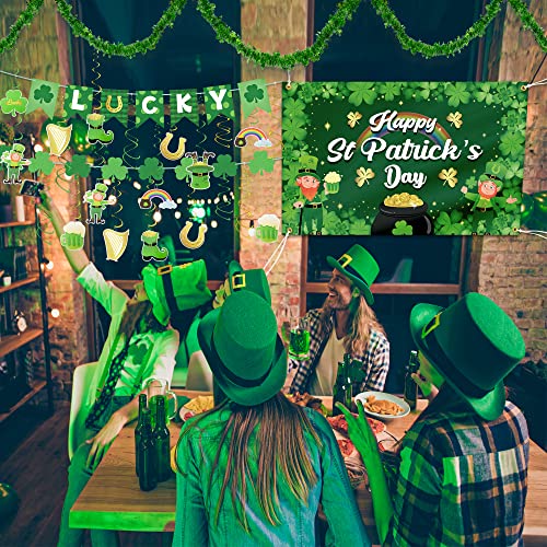 St Patricks Day Decorations, St Patricks Day Banner Decor, Large Saint Patricks Day Shamrock Photography Backdrop, 16.4FT St Patricks Day Garland, Hanging Swirls Irish Ornament for Garden Party Patio