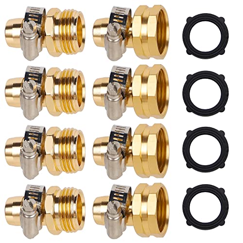 Biswing Garden Hose Repair Connector with Stainless Steel Clamps, 5/8" Barb x 3/4" GHT Thread Aluminum Water Hose Pipe Repair Kit, Female and Male Hose Connectors, 4 Pack