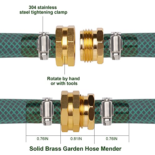 Biswing Garden Hose Repair Connector with Stainless Steel Clamps, 5/8" Barb x 3/4" GHT Thread Aluminum Water Hose Pipe Repair Kit, Female and Male Hose Connectors, 4 Pack