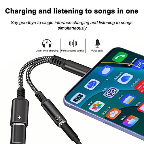 USB Type C to 3.5mm Headphone and Charger Adapter,2-in-1 USB C to AUX Audio Jack Dongle Cable with PD 60W Fast Charging Compatible with Samsung Galaxy S22 S21 S20,Note 20 10,Google Pixel 4 3 XL