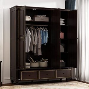 ECACAD Large Wardrobe Armoire with 6 Compartments, 3 Drawers, Hanging Rod & 3 Doors, Wooden Closet Storage Cabinet with Shelves for Bedroom, Dark Brown (63" W x 18.9" D x 78.7" H)