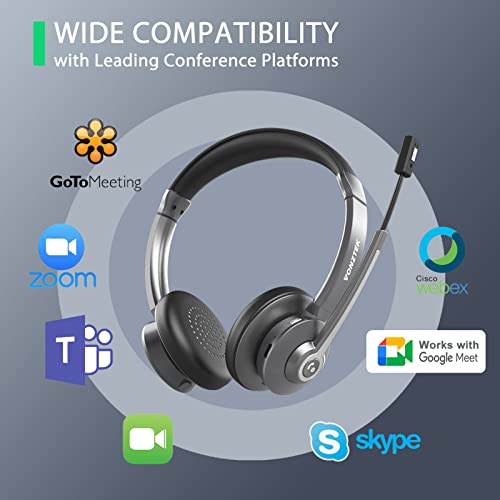 Wireless Headset,Wireless Headphones with Microphone Noise Canceling, v5.3 Bluetooth Headset with Charging Dock & Dongle, Wireless Headset with Microphone for PC,Home/Office-Black/Grey