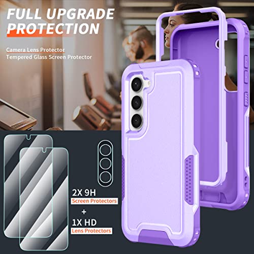 Military Grade Drop Protection Case For Samsung Galaxy S23 Plus with (2Pcs Tempered Glass Screen Protector+1Pcs Camara Lens Protector), Heavy-Duty Tough Rugged Full body Shockproof Hybrid cover