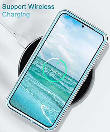 Turquiase for Samsung Galaxy S23 Case with 2pcs Tempered Screen Protector&1pcs Len Camera Protector, Lightweight and Stylish Full Body Shockproof Protective Rugged TPU Case, Blue Marble