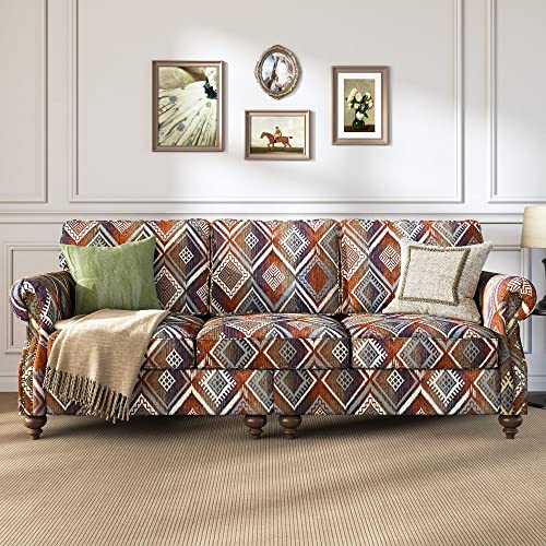 HONBAY Upholstered Sofa 3 Seater Couch with Rolled Arms, Traditional Sofa Couch with Nailhead Trim Sofa for Living Room