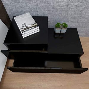 LED Nightstand with 2 Drawers, Bedside Table with Drawers for Bedroom Furniture, Side Bed Table with LED Light (Black)