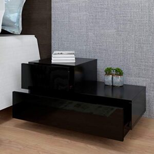 LED Nightstand with 2 Drawers, Bedside Table with Drawers for Bedroom Furniture, Side Bed Table with LED Light (Black)