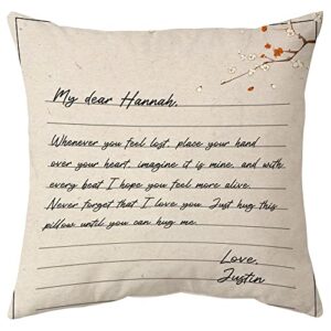 hyturtle personalized love letter throw pillow (insert included) long distance gifts for her girlfriend wife him boyfriend husband - valentine's day anniversary - customized cushion home decor pillow