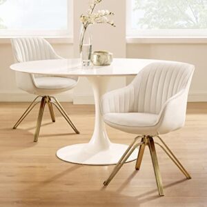 art leon swivel dining chair, set of 2, office chair no wheels, fabric upholstered kitchen dining room chairs with gold legs, mid century modern accent chair with arms, off white