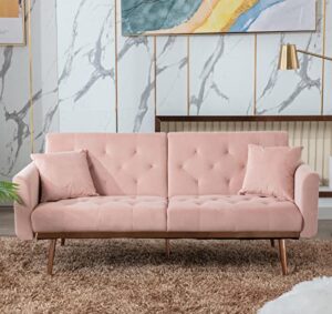 hbhm velvet accent sofa, loveseat mid century modern velvet fabric couch, convertible futon sofa bed, recliner couch accent sofa loveseat sofa with gold metal feet,pink